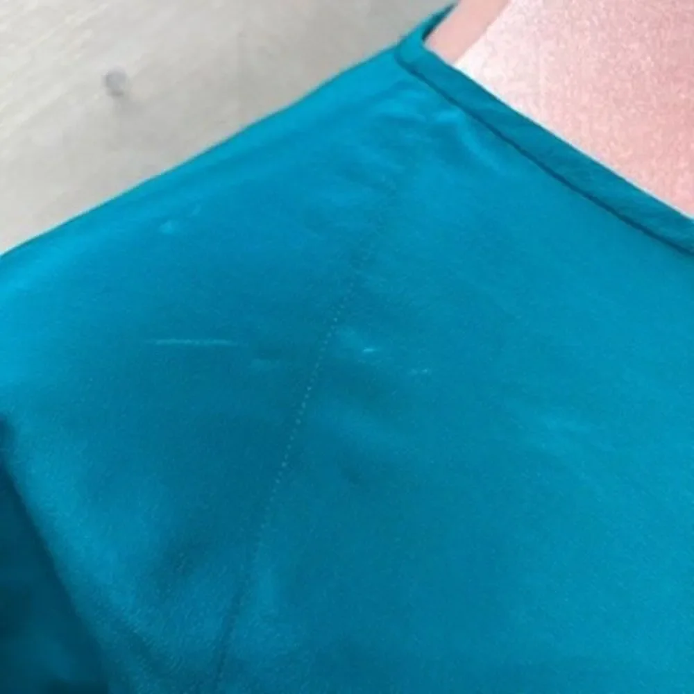 Silk Studio Petite By Claude Bennett Flutter Sleeve Teal Silk Top Womens Size XS
